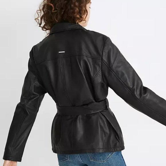 Deadwood Recycled Leather Tyra Tie-Waist Black Jacket - Picture 3 of 12